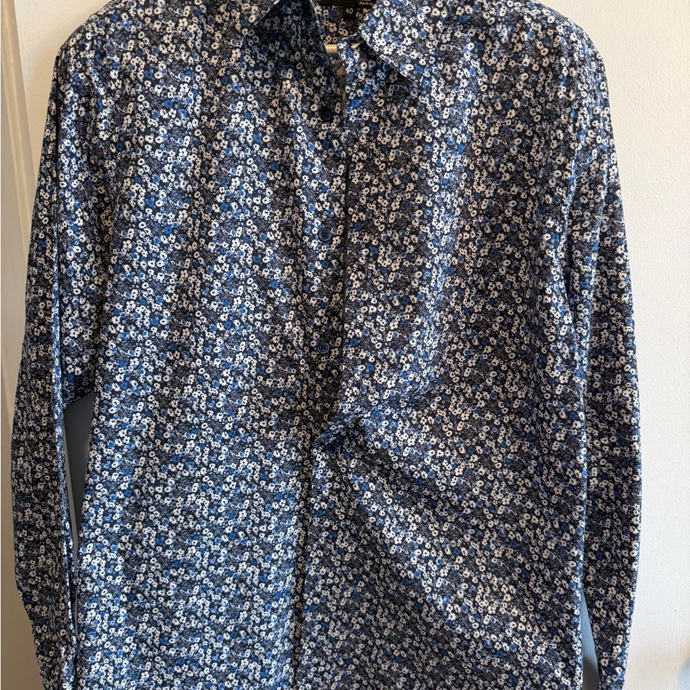 Agnes B. Navy and White Floral Button Down Shirt